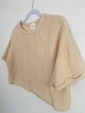 Beige Textured Cotton Muslin Cropped Top Size S By Salt
